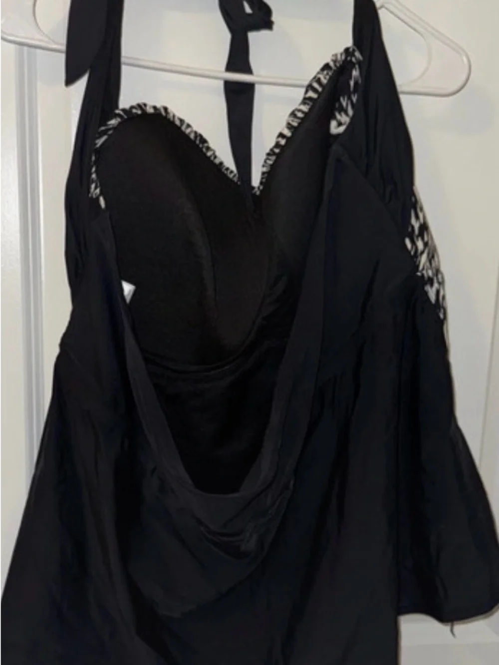 Catalina Black and White Patterned One-Piece Swimsuit with Halter Tie